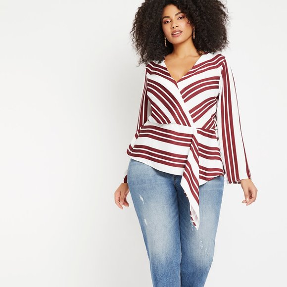 Eloquii - The Wild Stripe Wrap Top - White & Chocolate - Picture 1 of 7